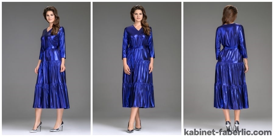 Длинное трикотажное платье с блестящим напылением модель 169W4107, цвет синий — коллекция «Жидкий металл» Фаберлик