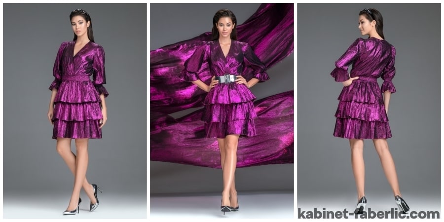 Многоярусное платье из ламе модель 169W4103, цвет лиловый — коллекция «Жидкий металл» Фаберлик